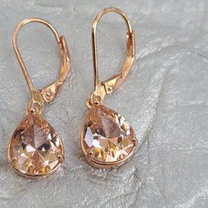 Lab Morganite Dangle Earrings Sterling Silver Gold Plated